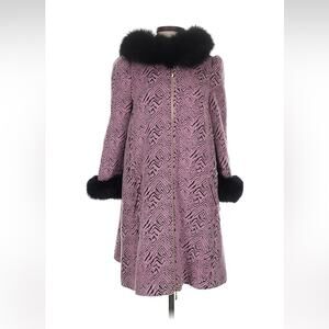 D'Modeo designer pink black zig zag fox fur and wool blend coat, 2